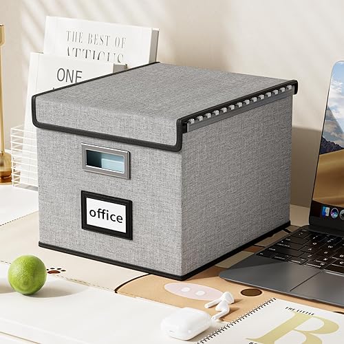 Vista 256 de Huolewa Caja organizadora de archivos con tapa, organizador de carpetas de archivos plegable para almacenamiento de documentos de oficina, caja