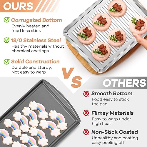 Miniatura 4 de P&P CHEF - Juego de 2 sartenes para horno tostador de 12.5 pulgadas con estante, bandeja para horno tostadora de acero inoxidable con estante de