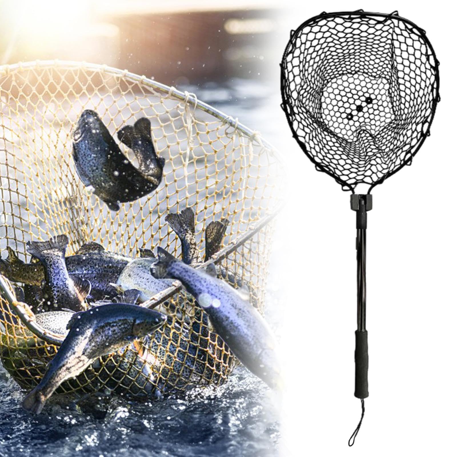 Perfeclan Red de Pesca Plegable de aleación de Aluminio, Accesorio portátil con Mango ergonómico Agarre Antideslizante.
