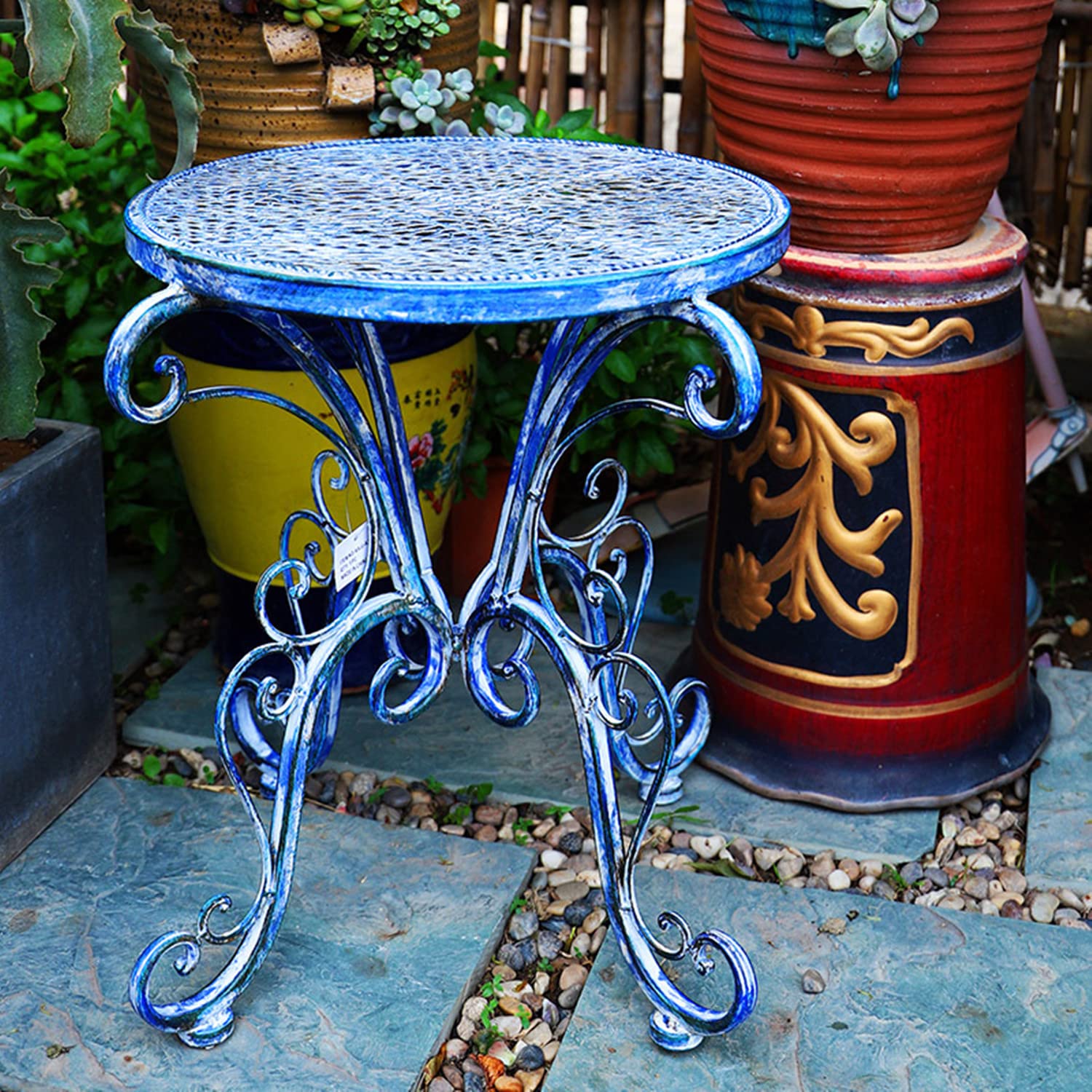 Table d'appoint ronde en métal pour salon et balcon extérieur