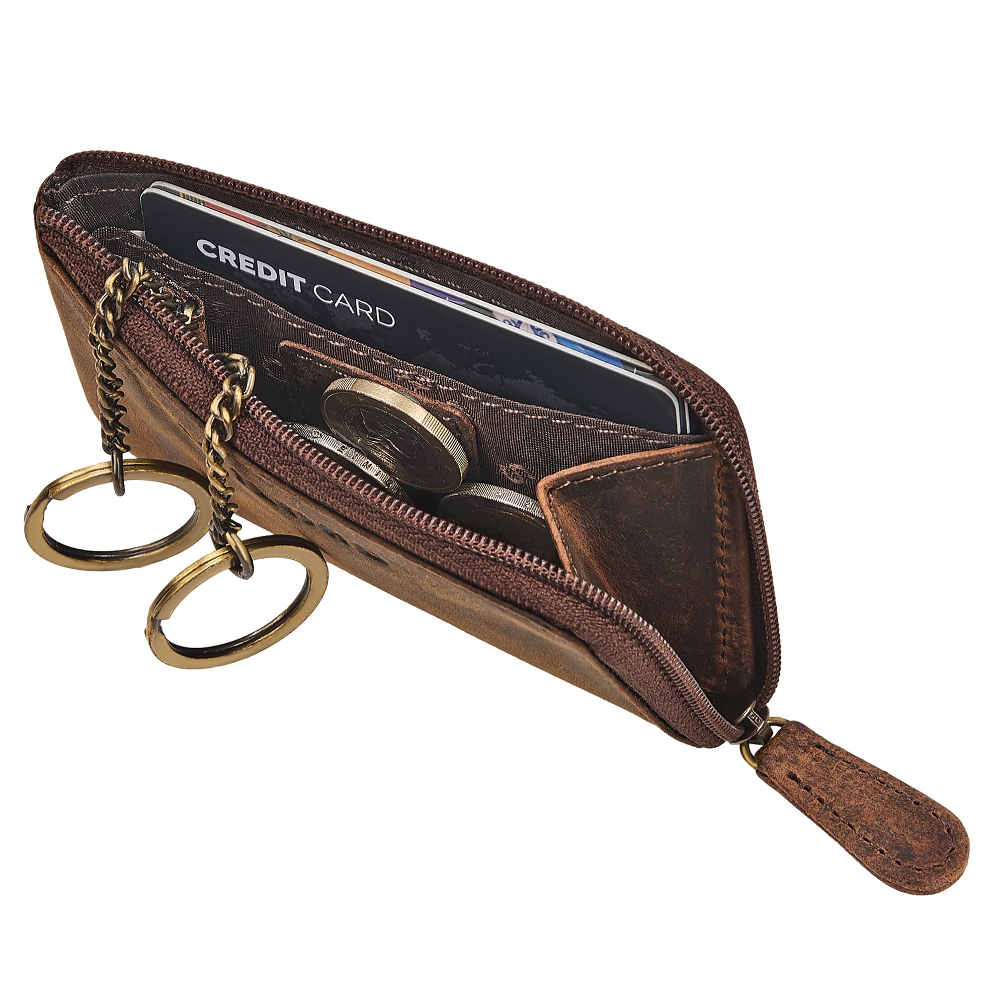 STILORD Keyon Porte Clef Voiture Cuir Veritable Elegant - Mini Porte Monnaie Femme & Homme pour Cartes et Pièces - Porte-Clés et Porte Carte avec Blocage RFID Couleur:Kreta - Brun