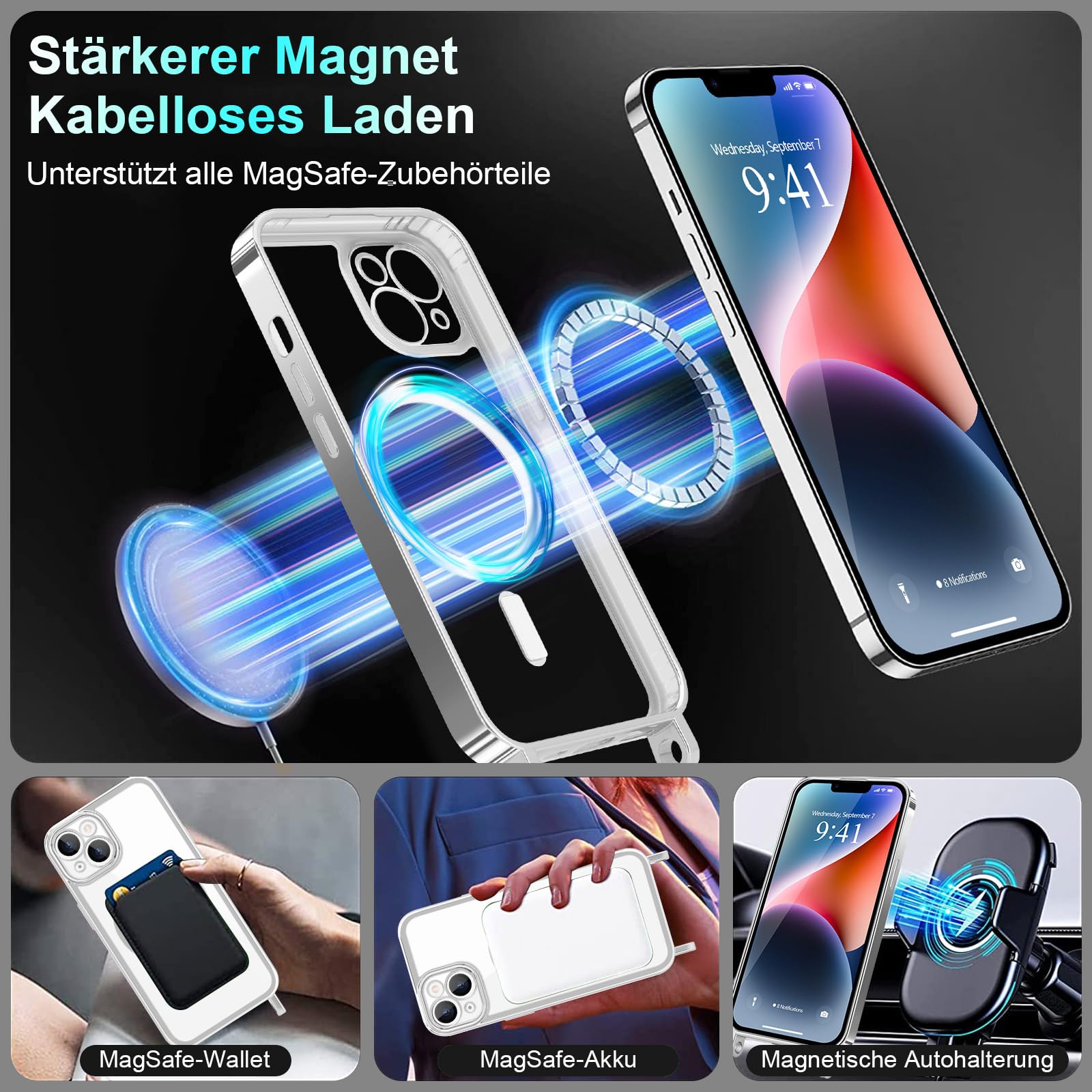 Coque IPhone 16 Avec Cordon Collier - Protection Complète + 2 Verres Trempés | Transparente, Magnétique & Anti-choc