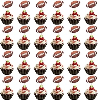 24pcs Rugby Cupcake Toppers, Football Cake Topper Football Themed Cupcake Picks Party Decorations Rugby Ball Cake Topper F...