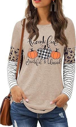Vircreate Womens Long Striped Leopard Sleeve Shirts Crewneck Casual Raglan Sleeve T-Shirts Graphic Tunic Top