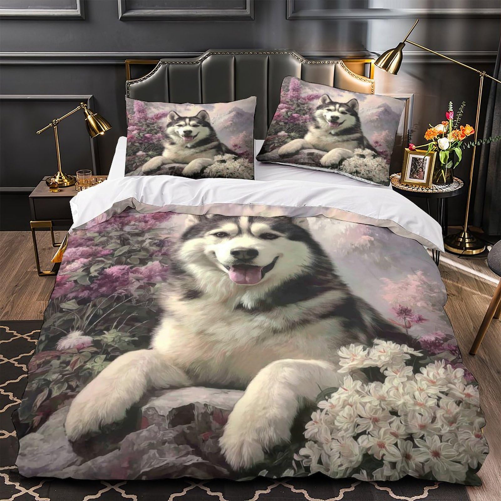 Siberian Husky Duvet Cover 3D Design Printed Super Soft 3 Pieces Bedding Set Zipper Painting Comforter Cover Hotel Quality Hypoallergenic for Teens Kids Girls Boys Women Adults Single（135x200cm）
