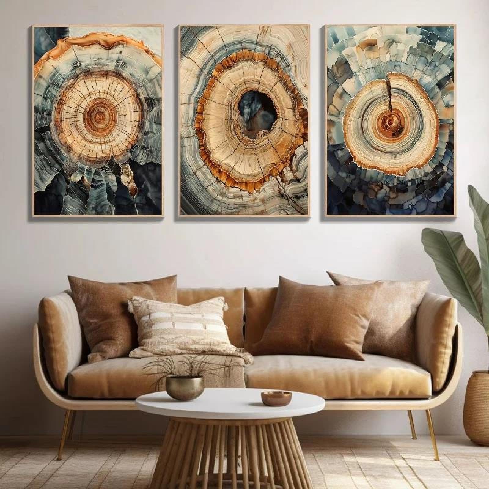 Yocheng 3 Abstract Tree Rings Nordic Neutral Plant Art Poster Canvas Paintings Wall Art Pictures Office Home Decor 60x80cmx3 No Frame