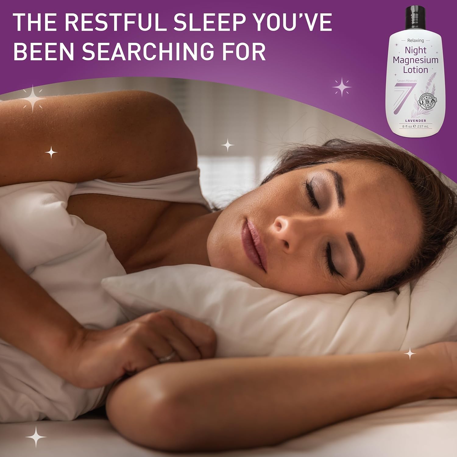 Seven Minerals Magnesium Lotion for Sleep - Lavender Relaxing Night Blend - Highly Concentrated Magnesium for Better Sleep, Body & Mind Relaxation. Non-Greasy Skin Friendly - 8 fl oz