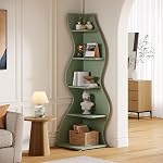 Tribesigns Wavy Corner Shelf, Modern 5-Tier Bookshelf Bookcase with Curvy Shape, Unique Plant Stand Display Rack for Living Room Small Space (Green)