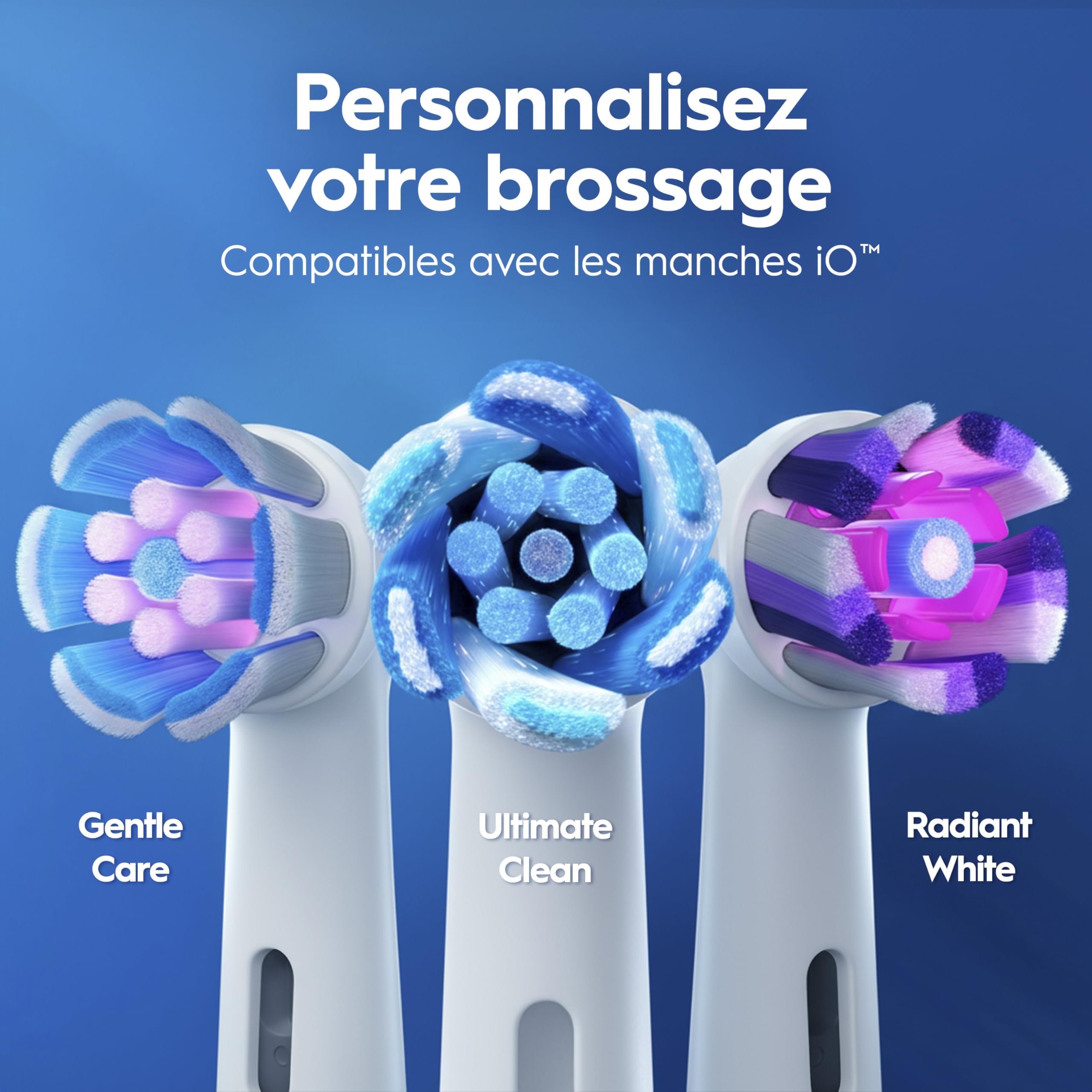 Oral-B Brosse à Dents Electrique iO 3 avec 3 Brossettes de Rechange, Bleue – 3 Modes de Brossage Silencieux dont Douceur et Blancheur, Capteur de Pression sur les Gencives, Batterie Rechargeable
