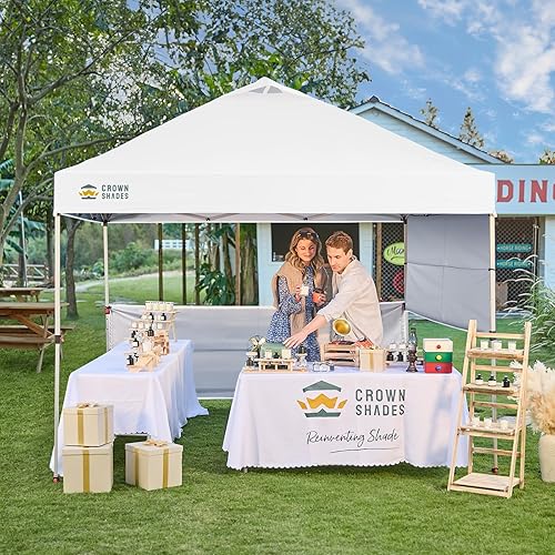 Miniatura 2 de CROWN SHADES Carpa Toldo Emergente de 10x10 pies Carpa Instantánea con Tela Recubierta de Plata 150D Incluyendo 2 Medias Paredes Laterales, 4