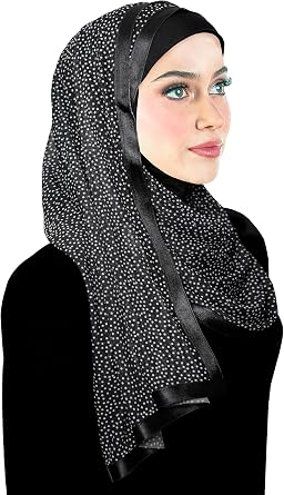 Stylish Mona Women Kuwaiti Hijab Wrap Head Scarf & Satin Trim...