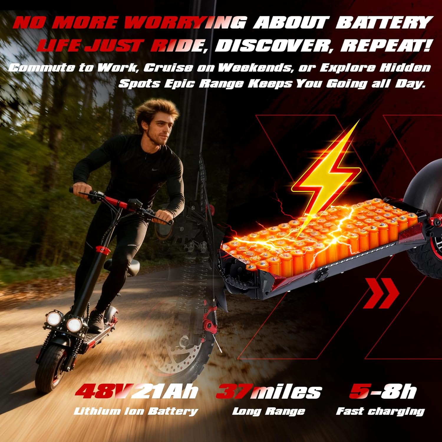 DOF 1600W/1200W Motor Electric Scooter for Adults, Dual Disc Brakes & Suspension, 48V 21Ah/18Ah Long Range Battery, Up to 31 MPH, 37+ Miles, 11" Off-Road Tires, E-Scooter Foldable Commuter Dirt