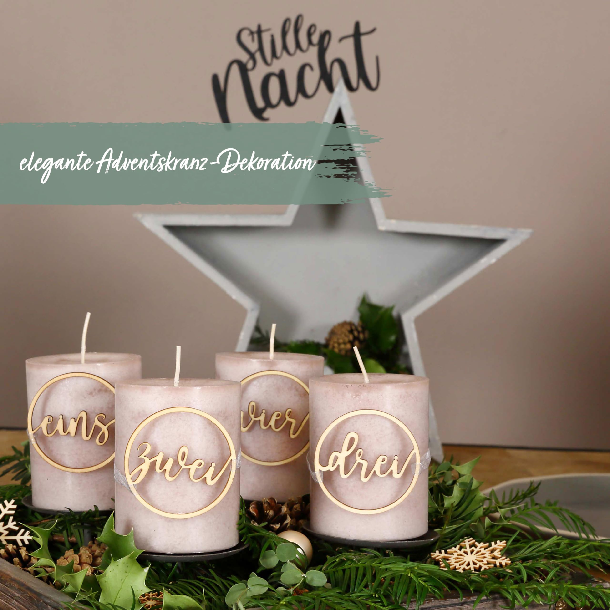 Papierdrachen Wooden Advent Wreath Numbers, Set including Numbers 1-4, Snowflakes, Christmas Decoration 2025 - Image 2