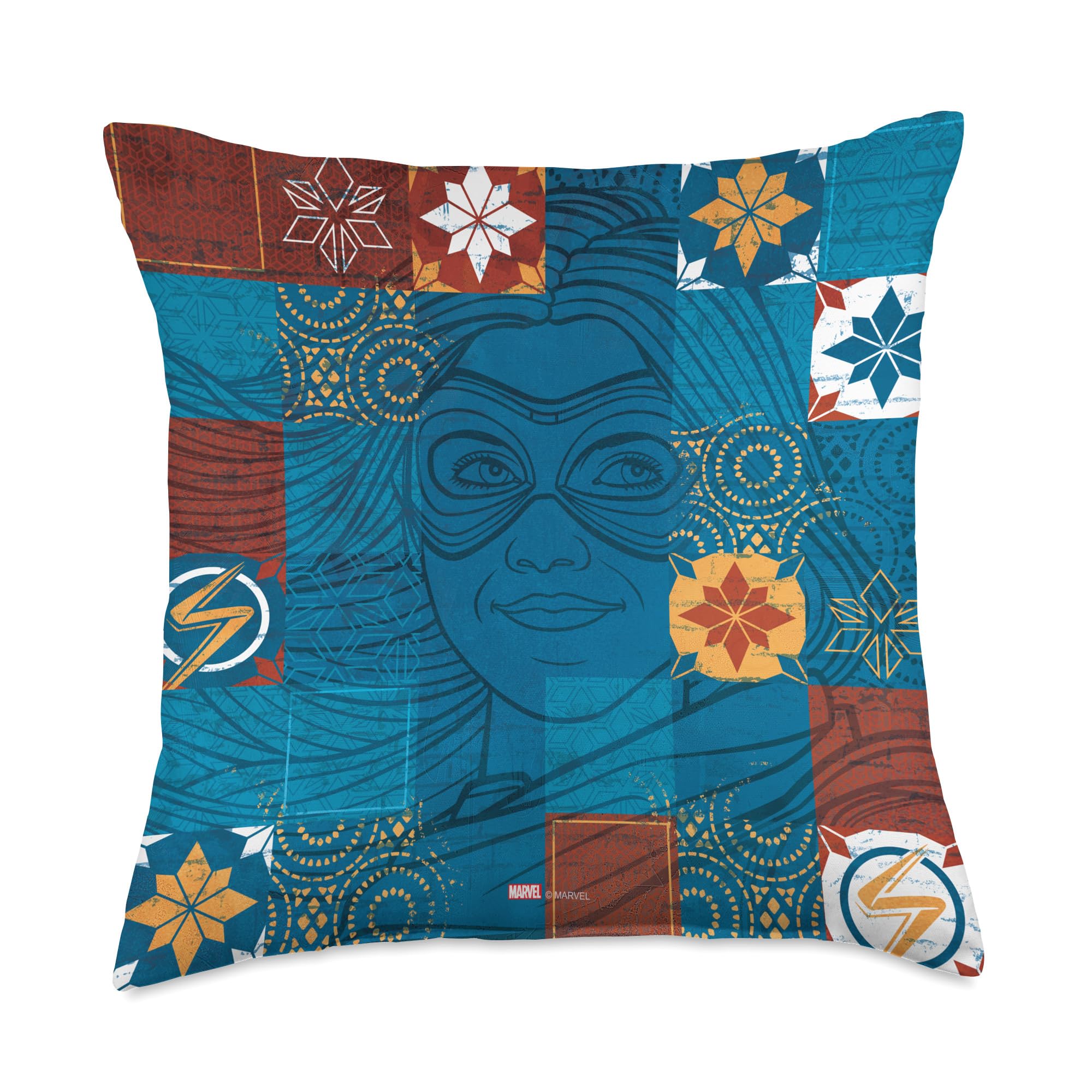 Coussin Kamala Khan Marvel de style patchwork multicolore pour décorer un canapé ou lit 45x45 cm