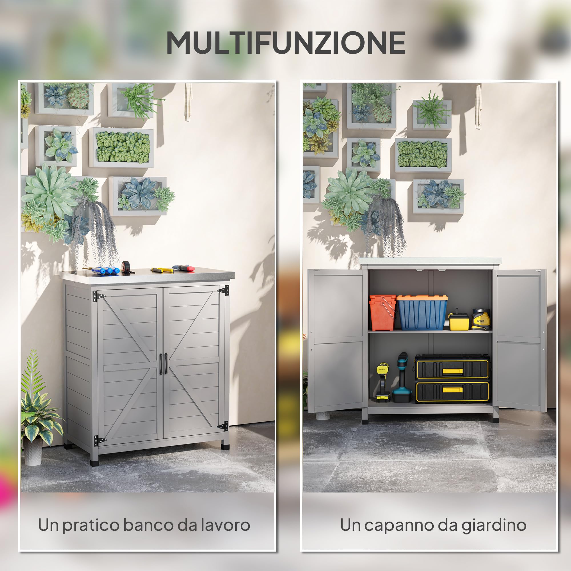 Outsunny Armadio da Esterno Acciaio Zincato 79x43x92 cm Grigio