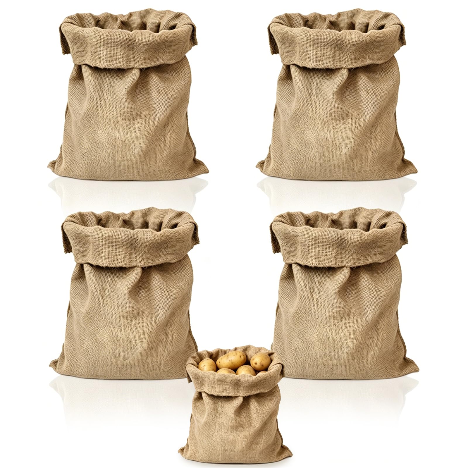 4 Pack Hessian Sack, 40 x 60cm Reusable & Breathable Potato Storage Bags Large Jute Burlap Sacks for Potatoes Coffee Beans Vegetables
