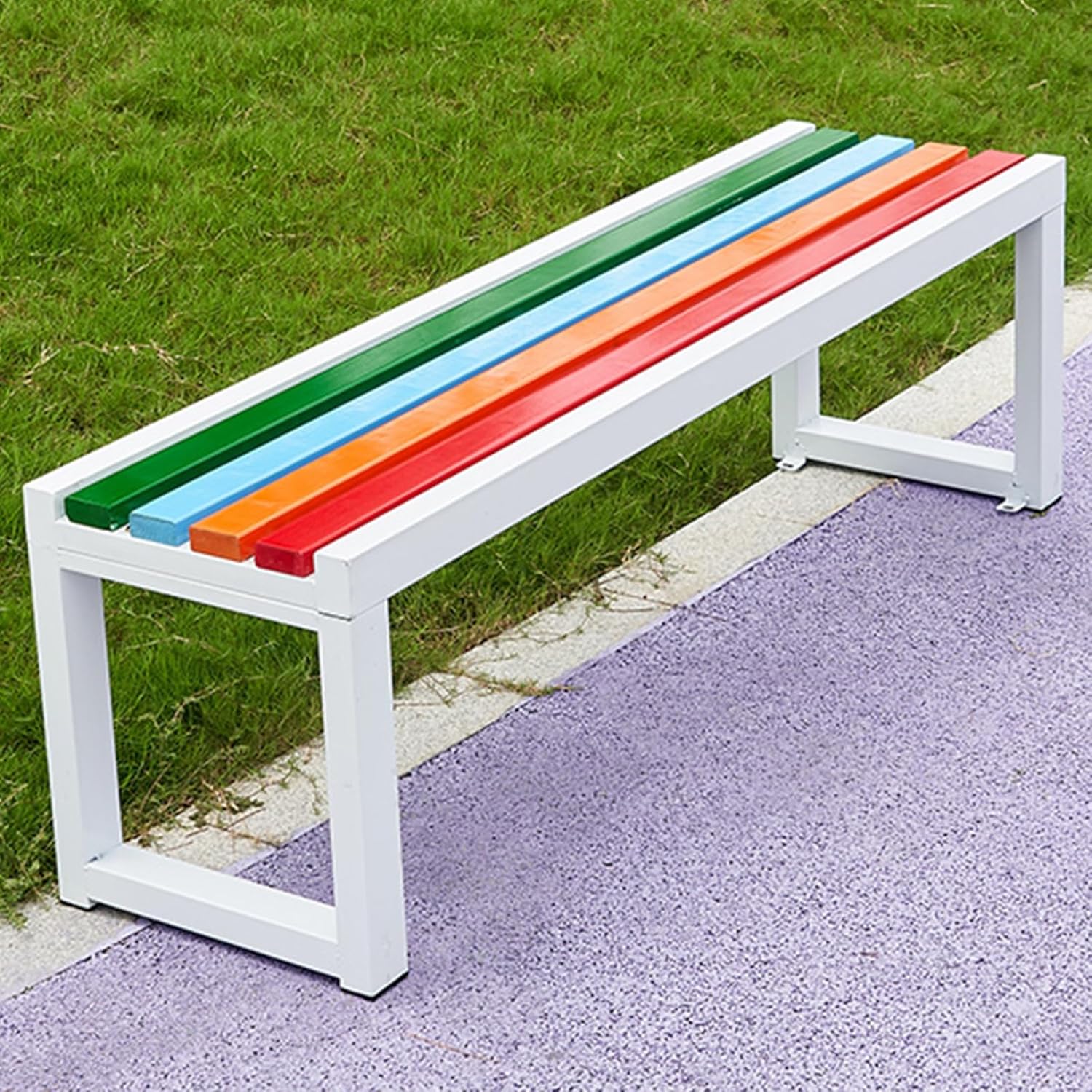 Modern Outdoor Garden Bench, Backless Patio Park Bench, Garden Bench, Slatted Seat Design, Leisure Park Bench Chair for Patio Porch Poolside Balcony(White,100cm)
