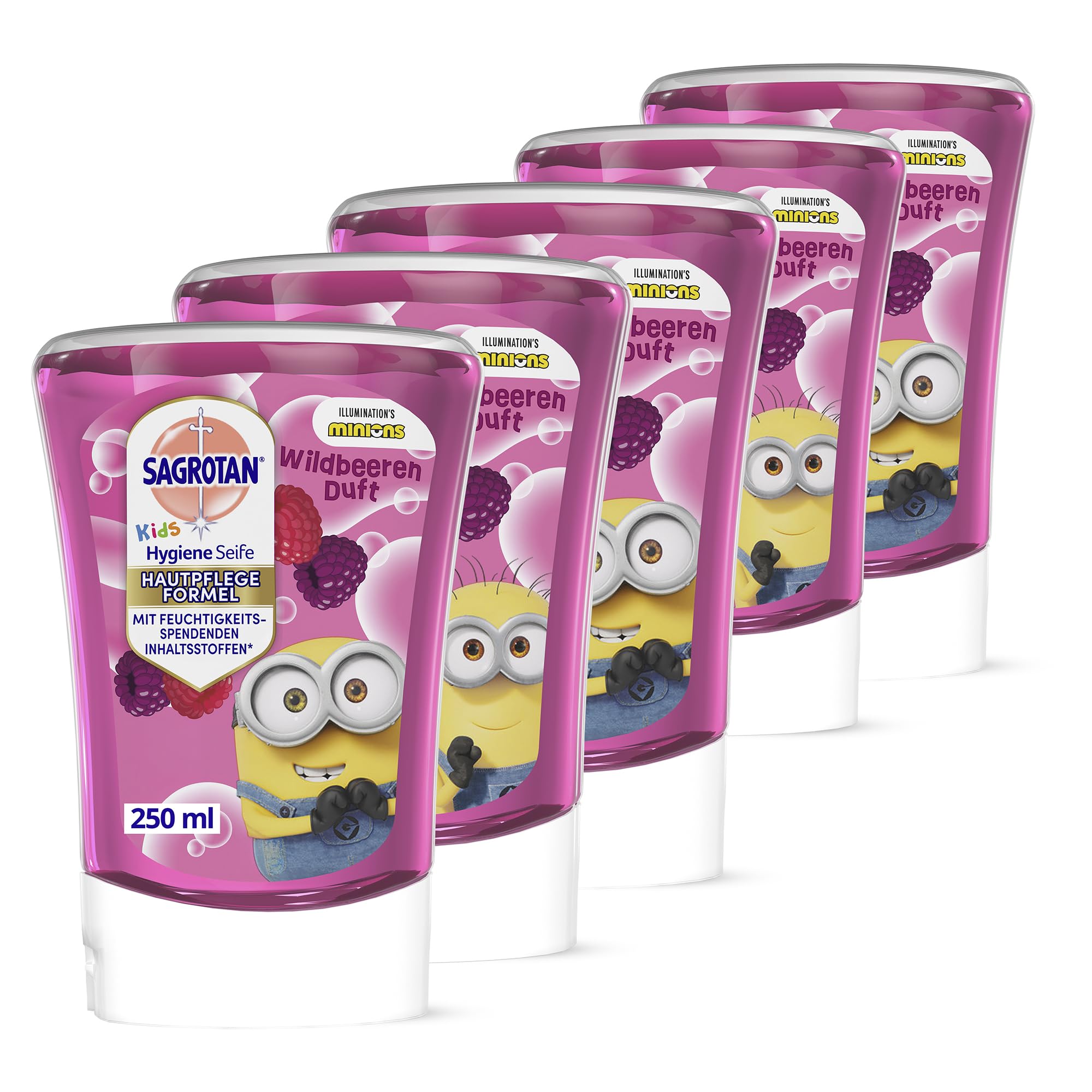 Sagrotan Kids No-Touch wkład uzupełniający z dzikich jagód – do automatycznego dozownika mydła – 5 x 250 ml mydła do rąk