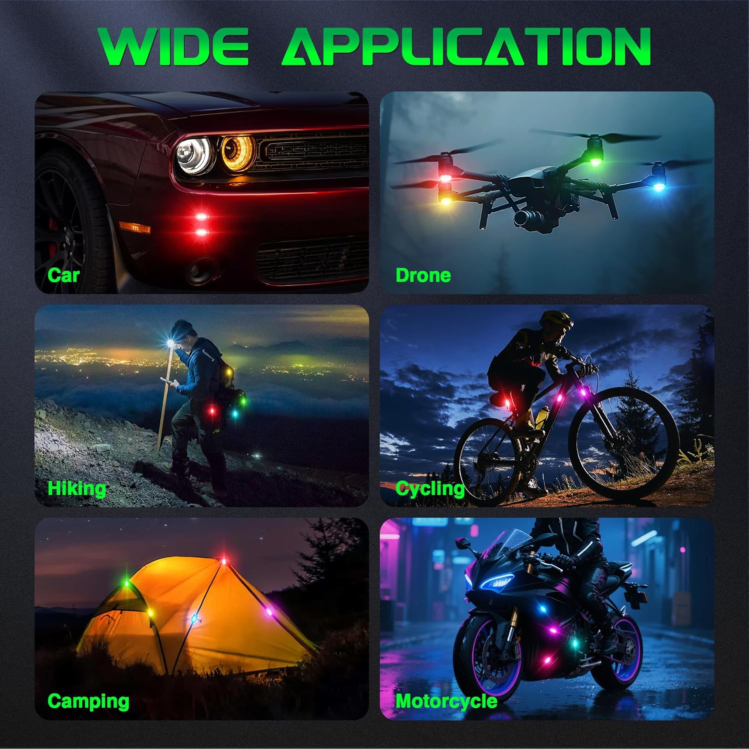 Wireless RGB LED Aircraft Strobe Lights Remote Control, 8 Colors 10 Flash Modes DIY Mode Anti Collision Lights Waterproof Emergency Warning Light for Large Drone Car Motorcycle Bike 12Pcs
