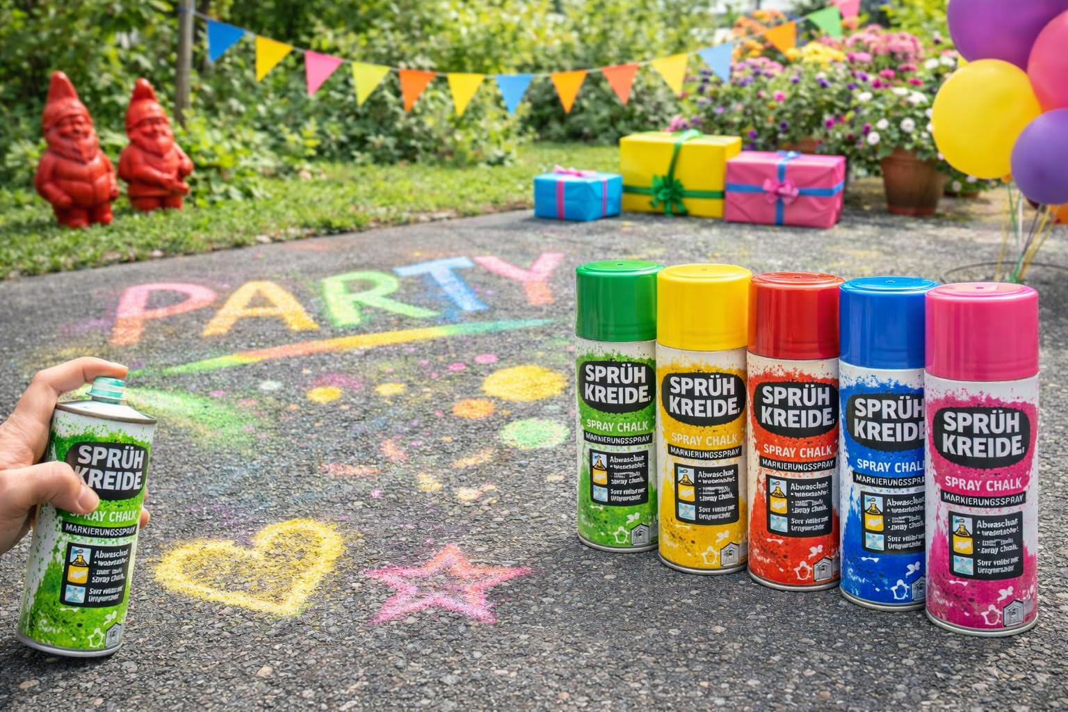Buntes Sprühkreide Set (je 100ml) | 6, 12 oder 24 Dosen | Abwaschbares Kreidespray für Kinder & Party | Temporäres Markierungsspray für Auto, Straße & Deko (24 Stück)
