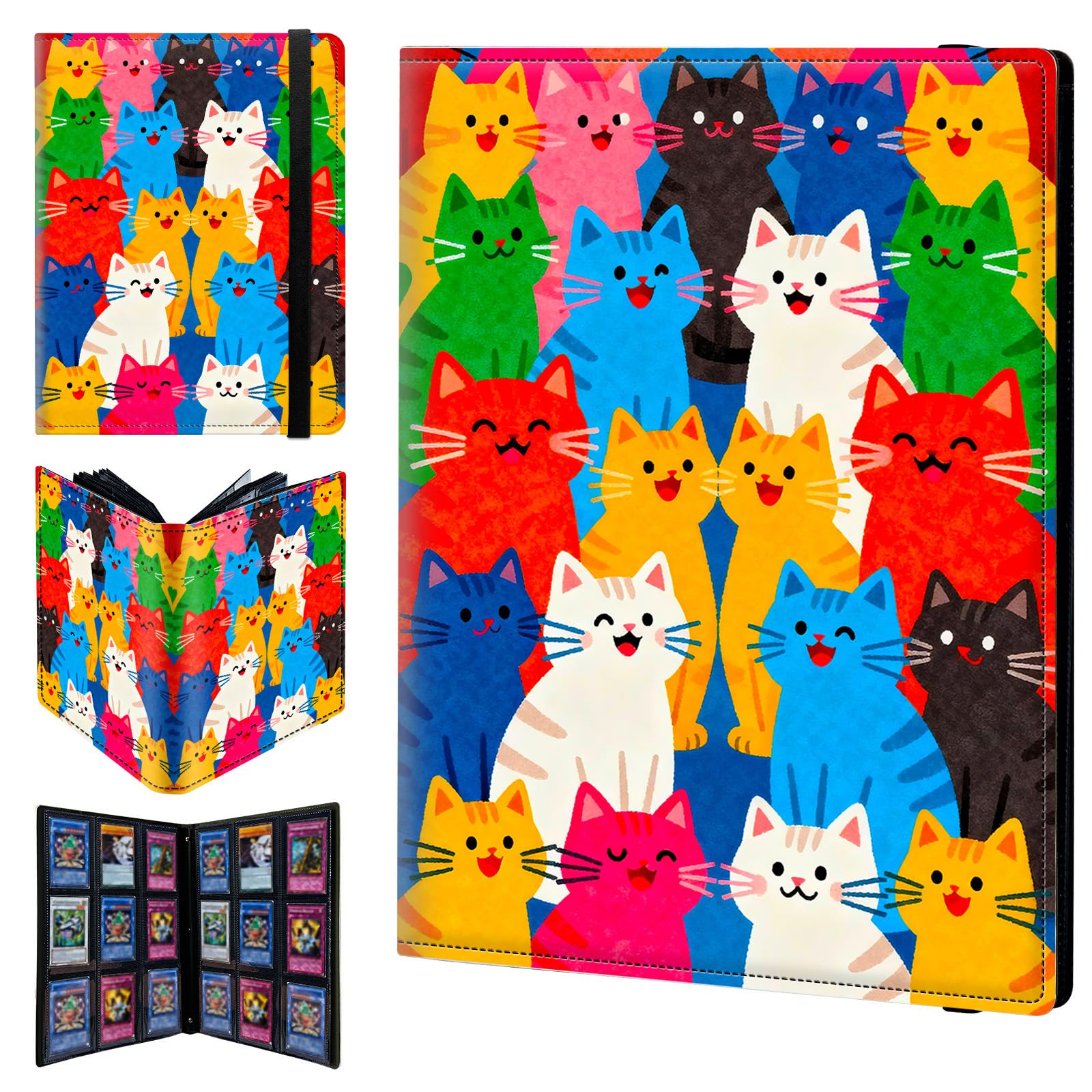 9 Pocket Trading Card Binder 540 Side Loading Pocket Album with Colorful Cats Pattern Design Card Binder for Sports Cards & Game Cards — image 1