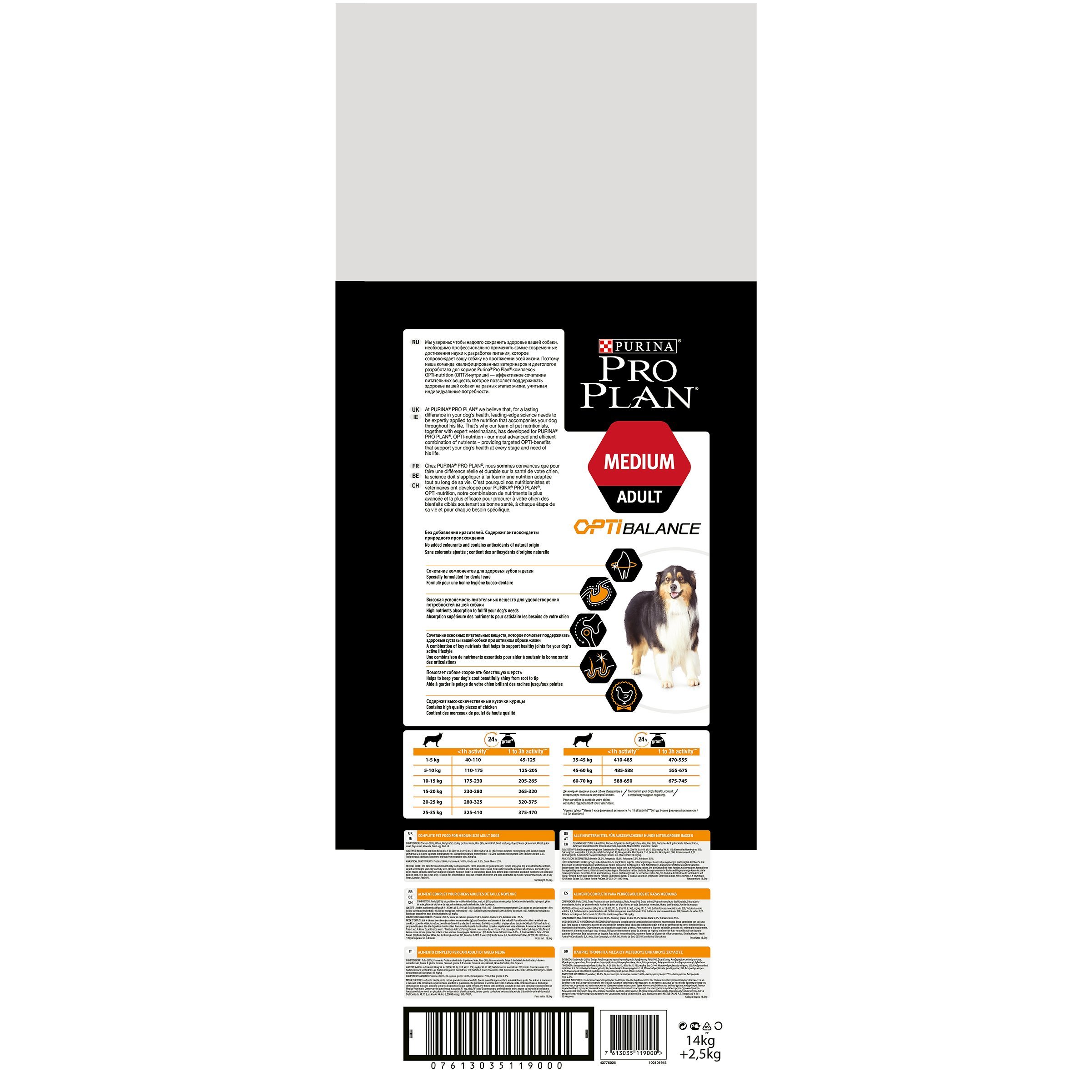 Purina Canine Adult Medium Artículo para tu Mascota, Negro, 14 kg + 2,5 kg Gratis, 16500