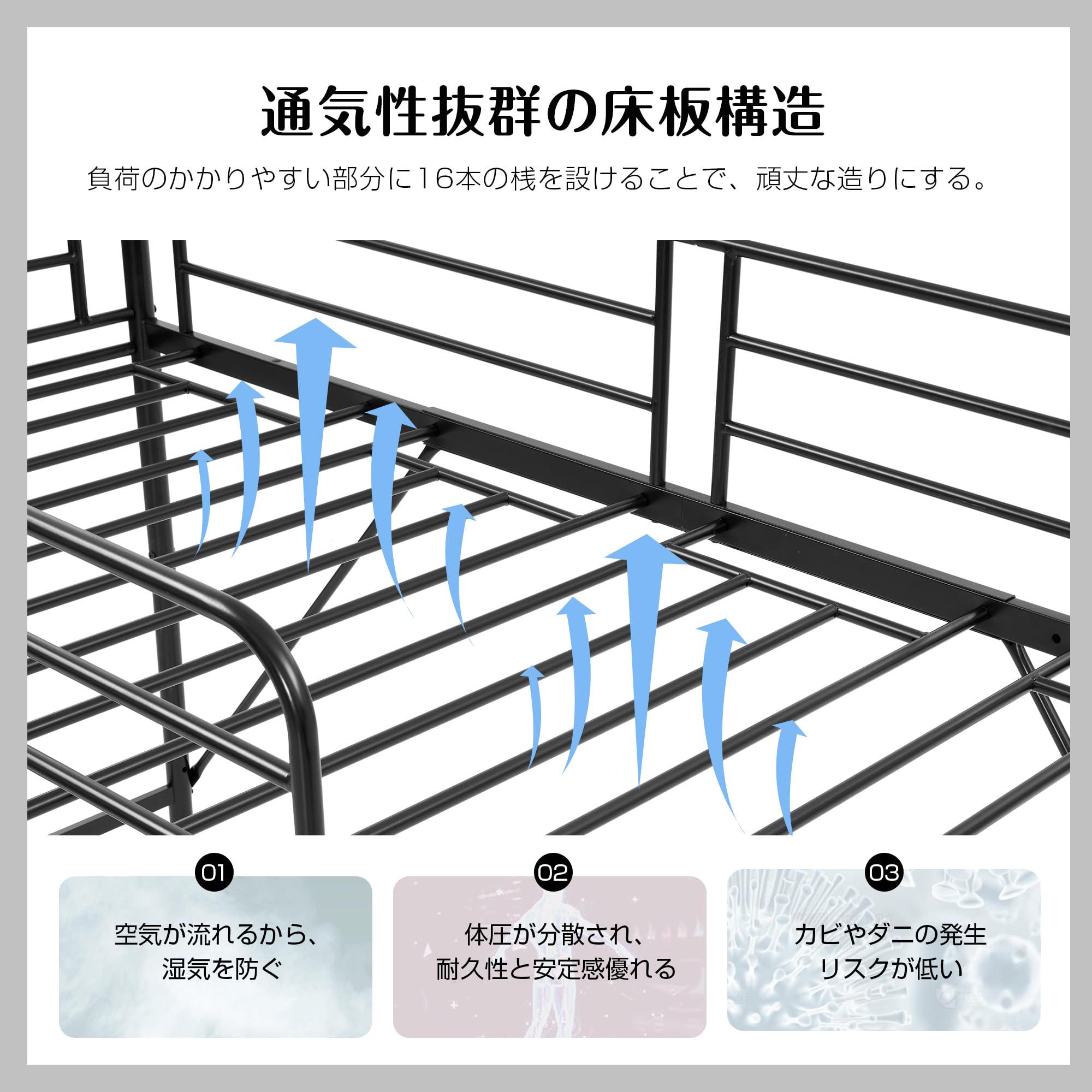 Amazon｜ロフトベッド シングル 片側手すり付き 収納付き パイプベッド