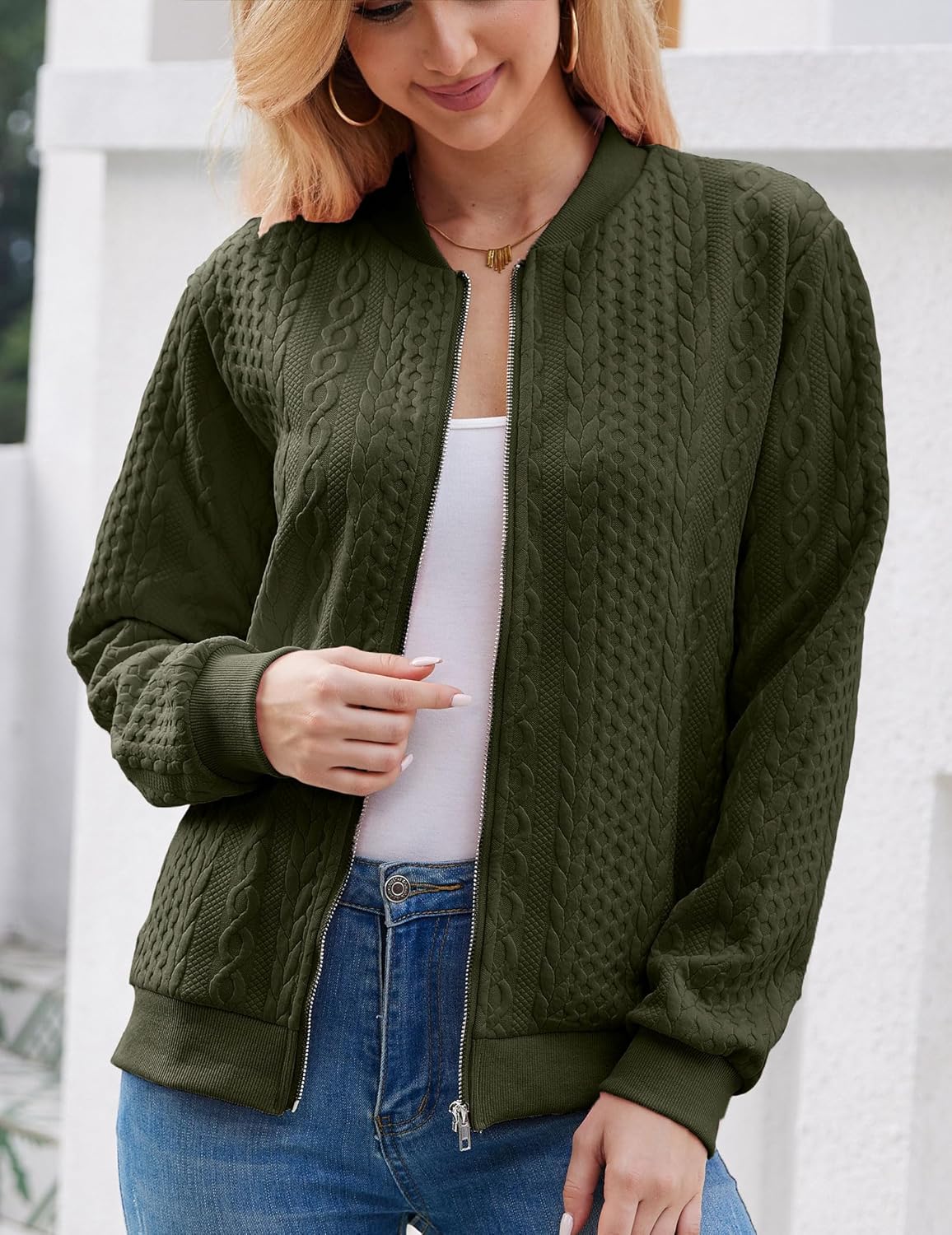 Larmliss Women's Zip Up Cardigan Sweater Hoodies Long Sleeve Jacket Crewneck Casual Outerwear Spring Fall Trendy Coat Outfits - Image 2