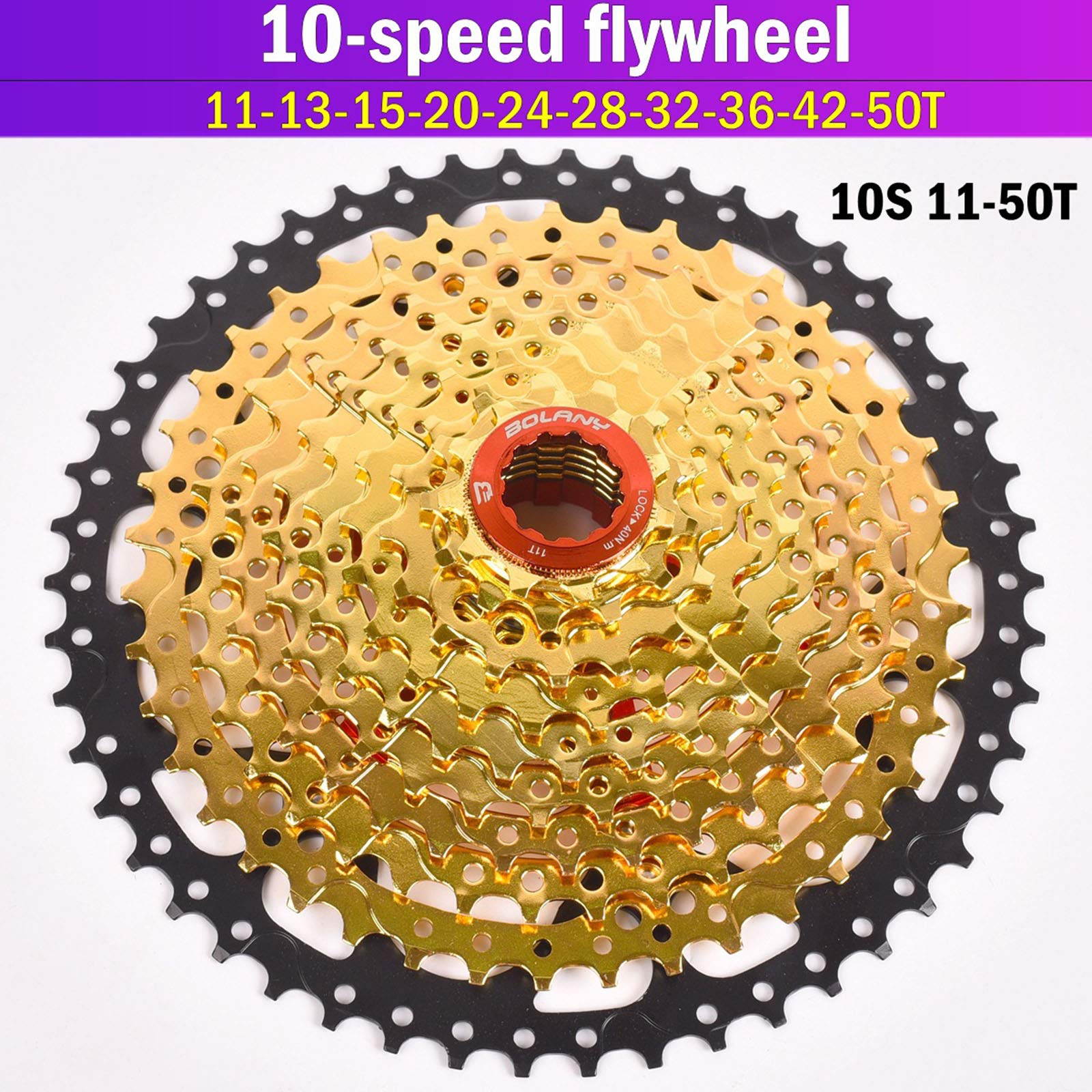 Cassetta per Bicicletta in Oro, 10 velocità 11-42T / 11-50T per pignone per Cassetta per Bicicletta Accessorio di Ricambio per Mountain Bike a Ruota Cava,