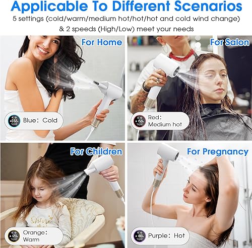 Miniatura 7 de KARFUN Secador de pelo de plasma, secador de pelo de alta velocidad de 1500 W con tecnología de plasma (ionico positivo+negativo), pantalla LED, 5