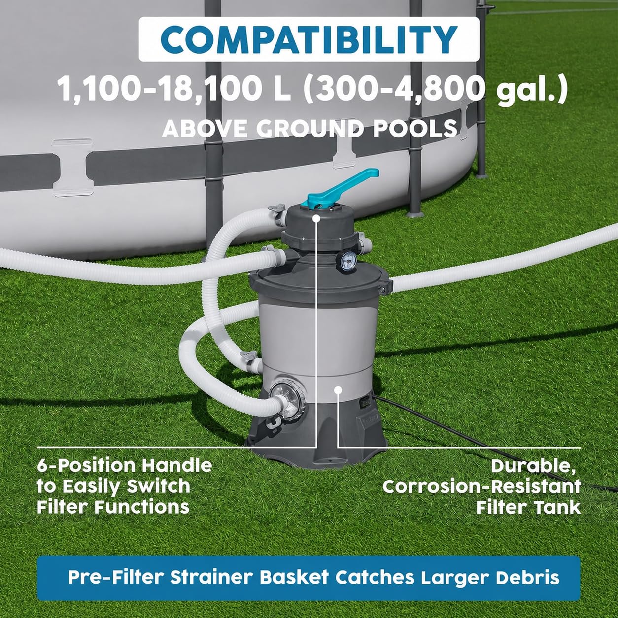 Bestway Pompa di Filtraggio a Sabbia Flowclear 58515, Portata 2.600 L/H per Piscine Fuori Terra