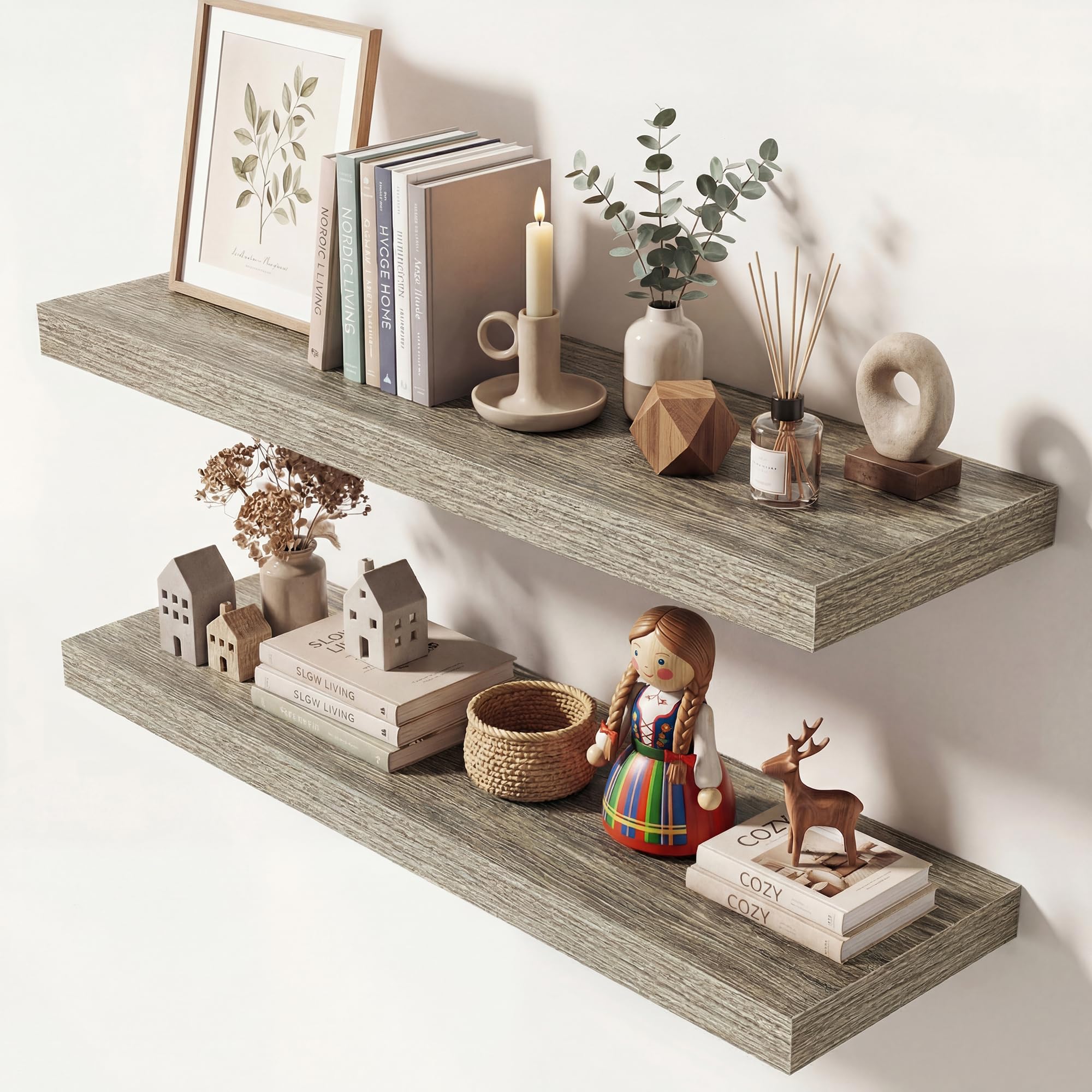 Dreamland 32 Inches Floating Shelves for Wall, 9.3" Deep Long Floating Shelves Set of 2, Large Display &amp; Storage Shelf, Wall Shelf for Bathroom Bedroom Living Room Kitchen Office, Grey