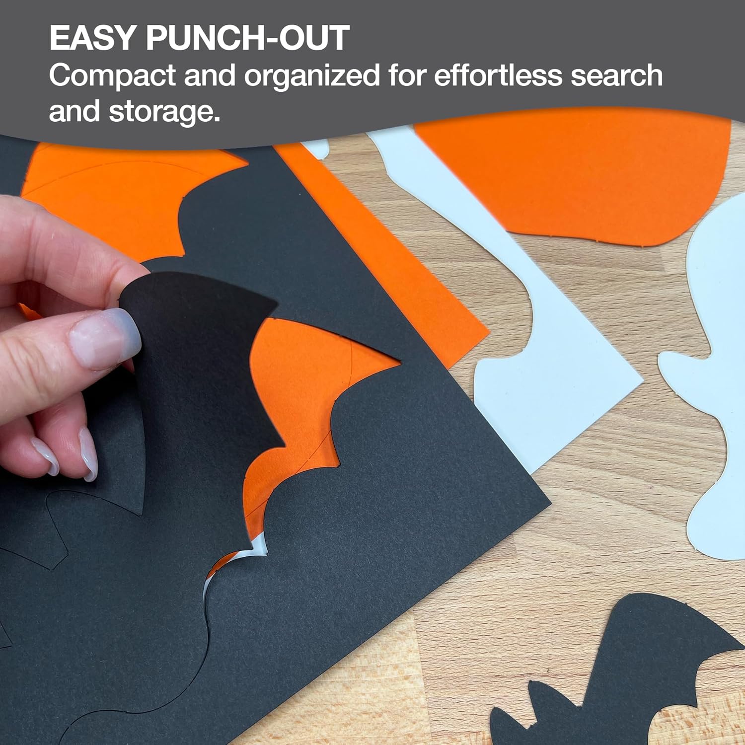 139 Pieces Halloween Ghosts, Pumpkins, and Bats Punch Out Paper Cutouts, 2-Sided US Made Card Stock for Spooky Halloween Crafts, Candy Holders, Bulletin Boards, Classroom Decor, Parties