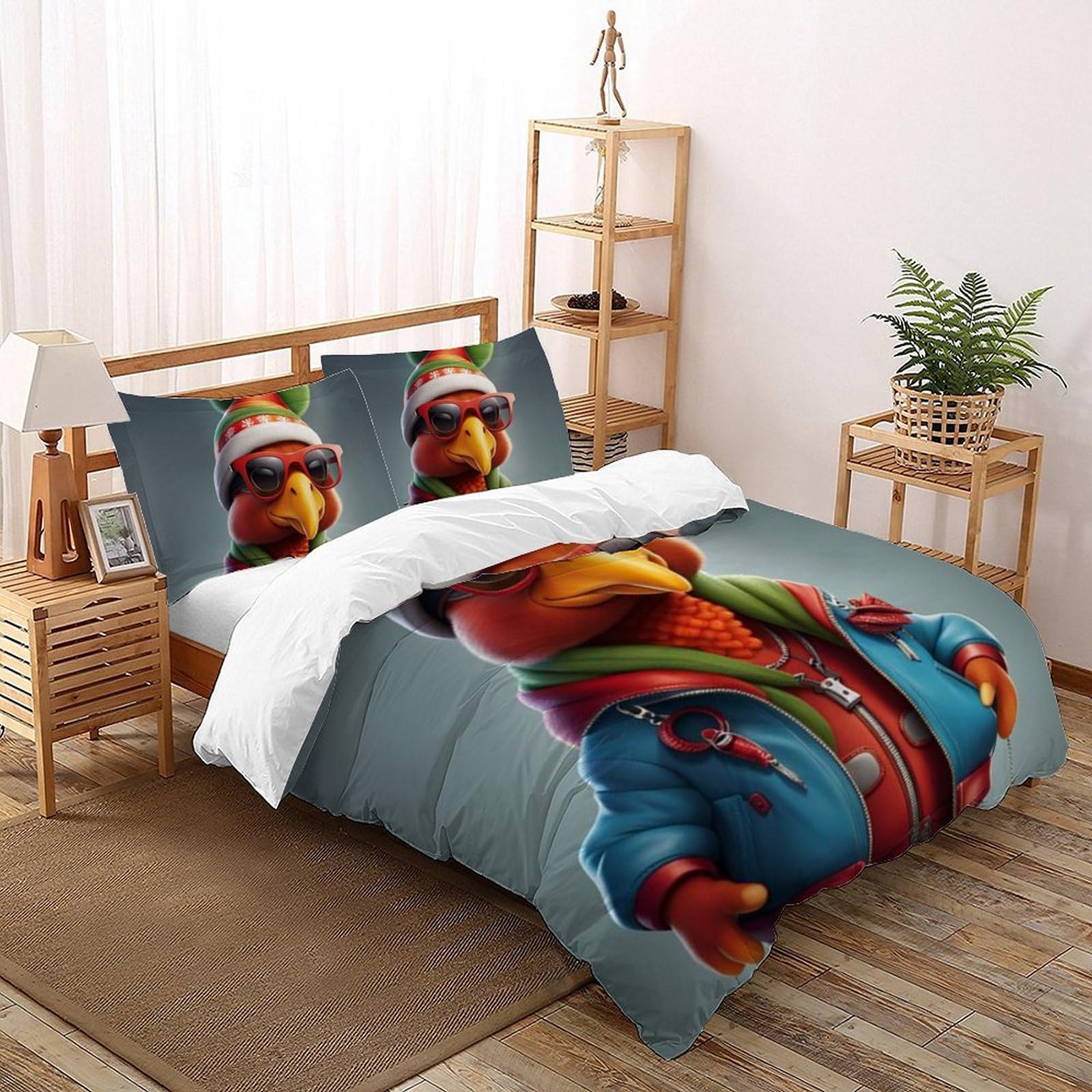 Housse de couette microfibre animaux imprimé 3D L'Oiseau Rouge 200x200