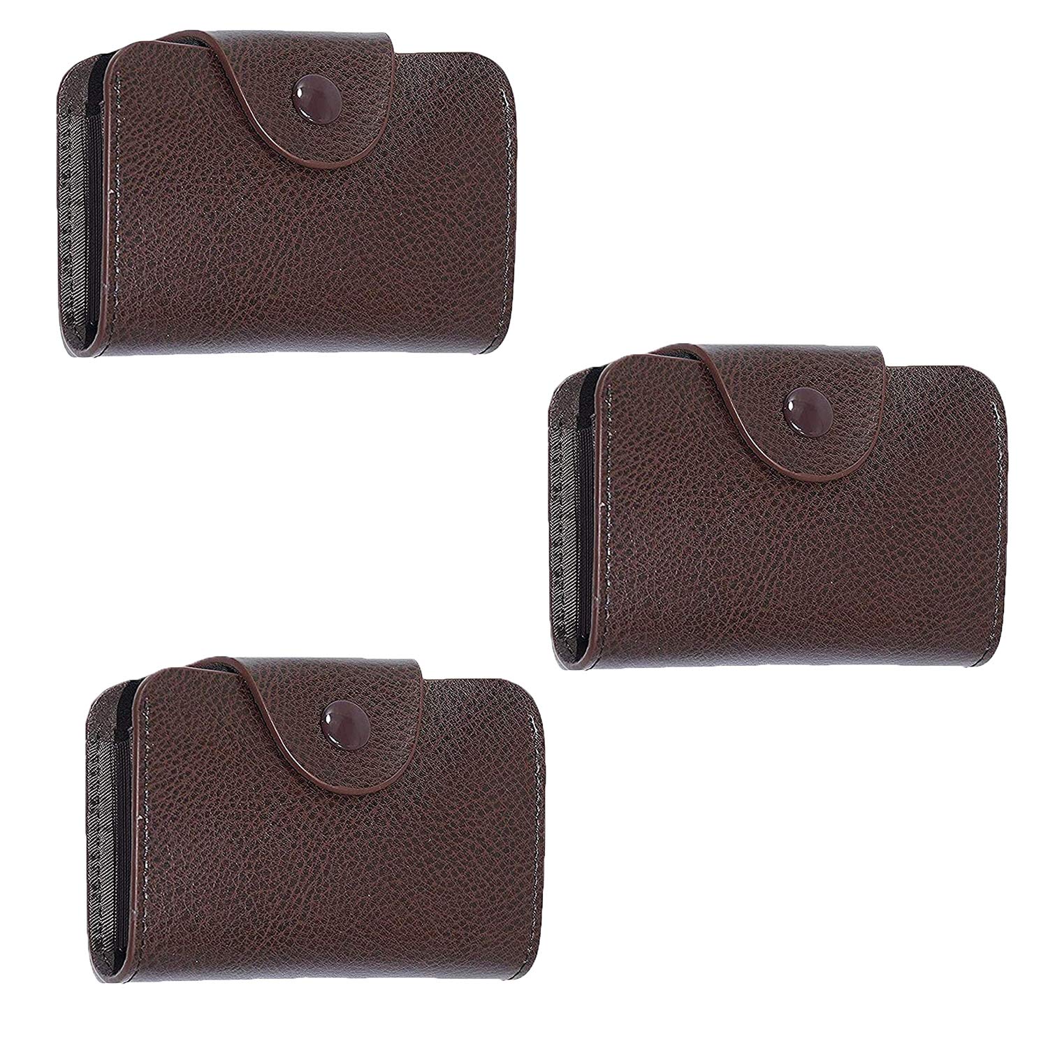 Storite 3 Pack 13 Slots PU Leather Credit Debit Card Holder Case Wallet for Men & Women (10.5 x 7.5 x 2.6 cm, Brown)