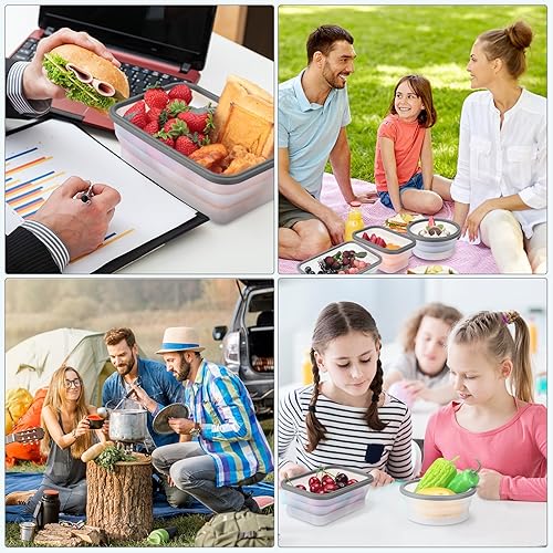 Miniatura 5 de 12 recipientes plegables de silicona para almacenamiento de alimentos, contenedores plegables de silicona para el almuerzo, 6 rectangulares y 6