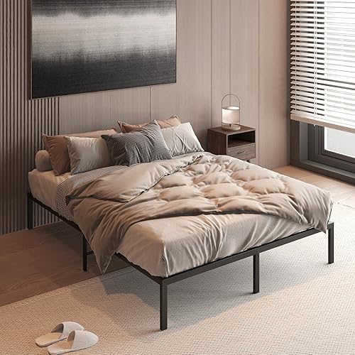Miniatura 6 de Marco de cama King resistente, plataforma de metal negro de 13 pulgadas, marco de acero resistente, soporta hasta 660 libras, no necesita somier,