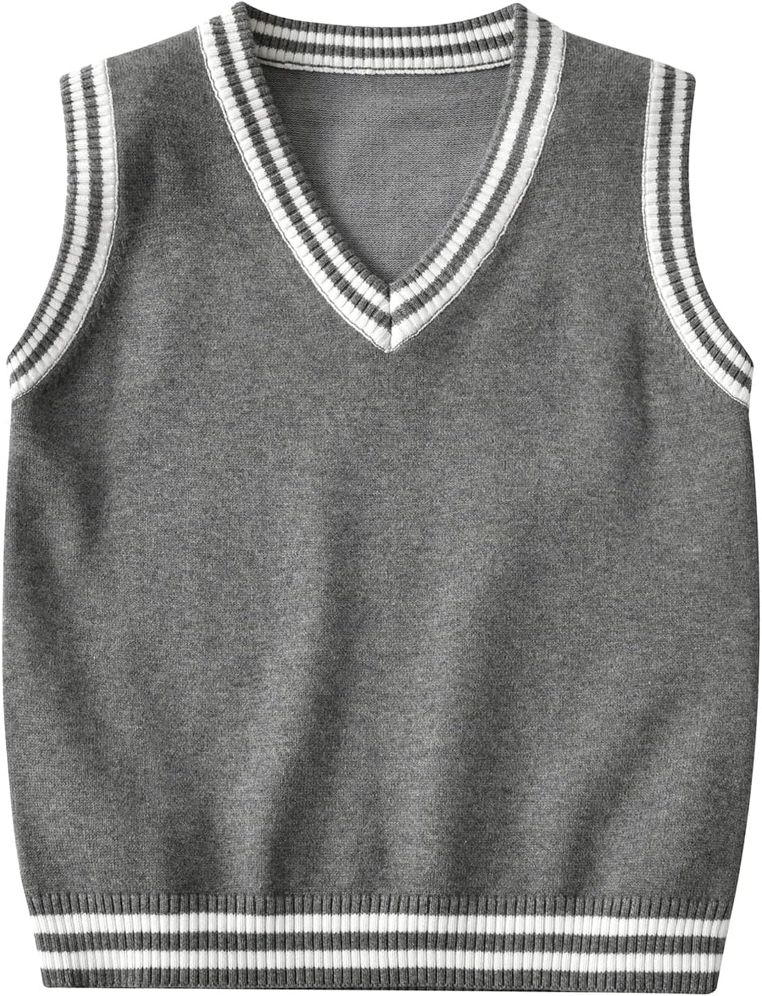 Boys Girls V-Neck Knitted Sweater Vest 100% Cotton Kids Knit Sweater Vest Sleeveless Pullover Waistcoat