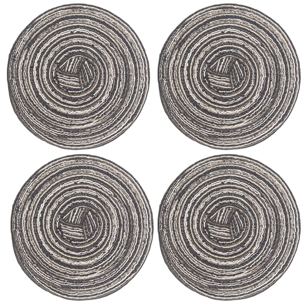 SCF2017 Set of 4 Round Woven Cotton Yarn Coasters for Drink Cup Mats 11cm Small Cute Placemats(Black)
