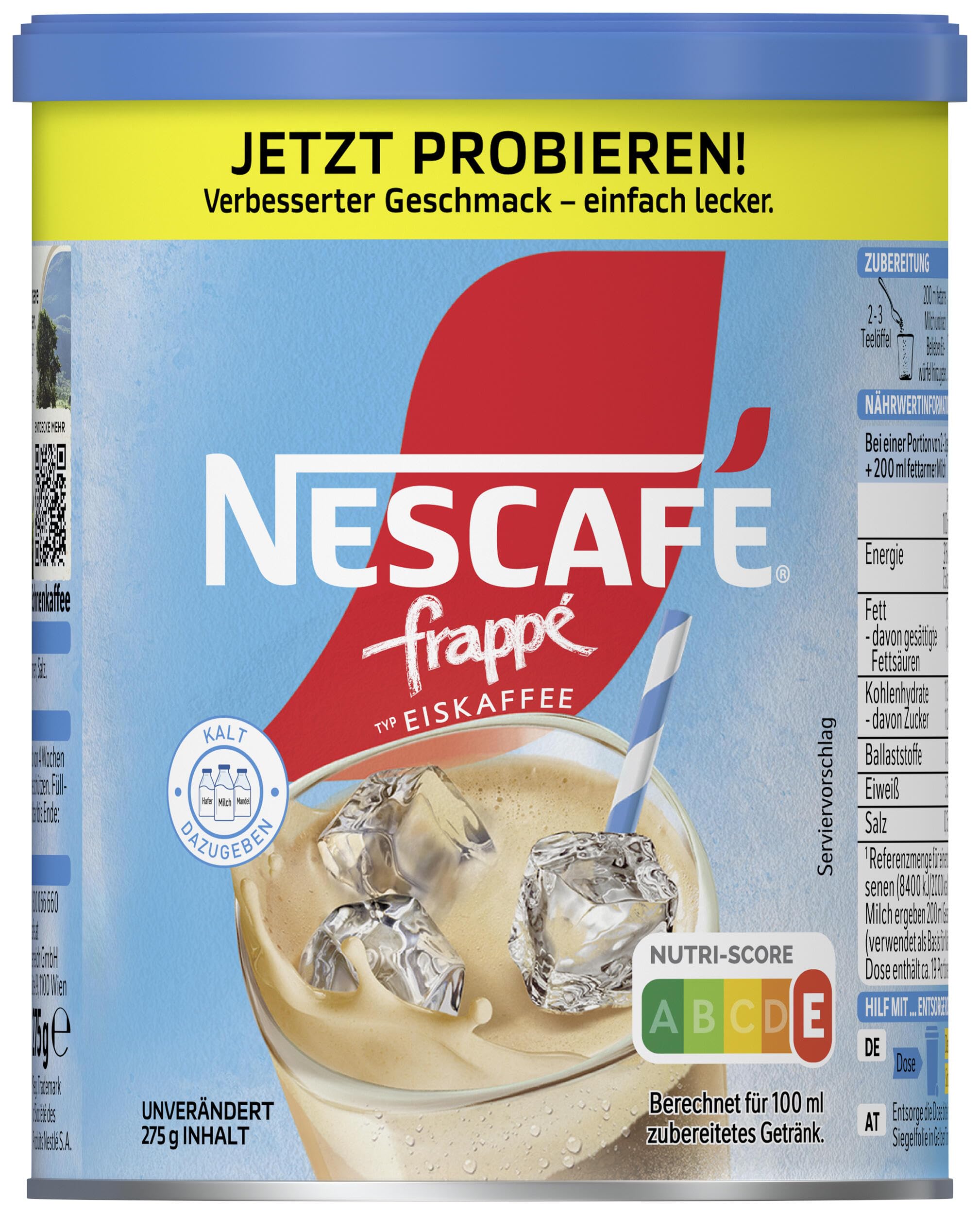 NESCAFÉ Frappé Typ Iced-Coffee, Frappé-Kaffeepulver mit Instant-Kaffee, koffeinhaltig, 1er Pack (1 x 275g)