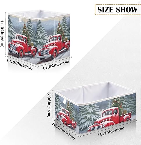 Miniatura 2 de Christmas Trees Truck Cube Storage Bin Fabric Storage Cubes Foldable Storage Box Large Closet Organizers Baskets Containers for Shelves Home Office