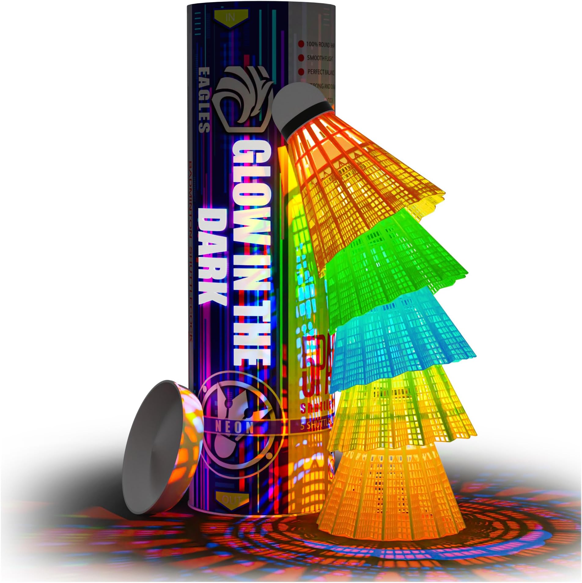 EAGLES LED Badminton Shuttlecocks - 5 Pack Lighting Birdies, Nylon Glow in The Dark Birdie Balls for Baseball Practice- Plastic Light Up Birdies for Outdoor Indoor Sports Activities