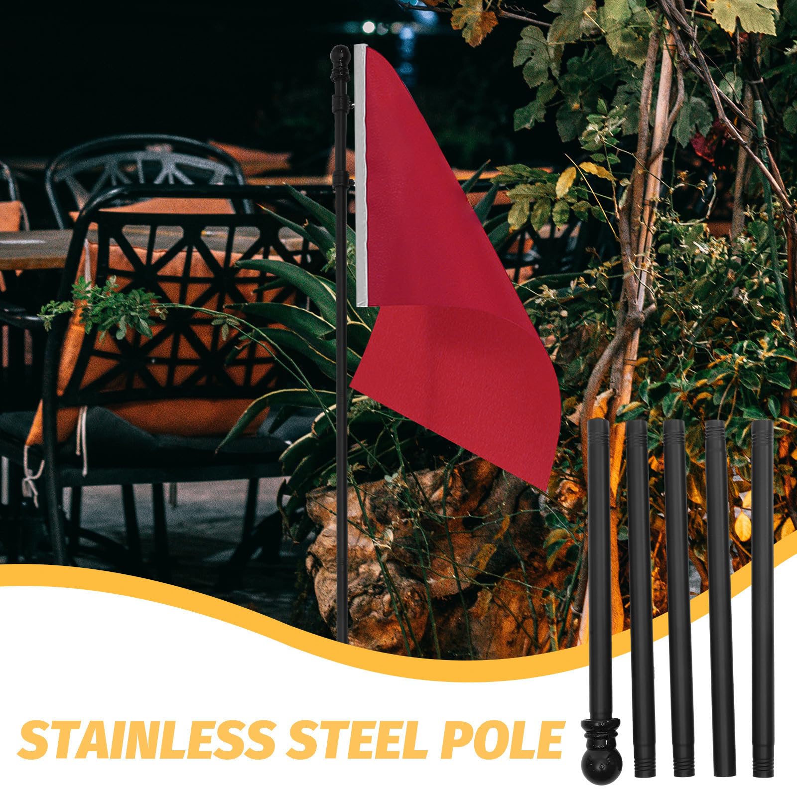 Palo de Bandera Desmontable de Acero Inoxidable 5 Piezas Negra