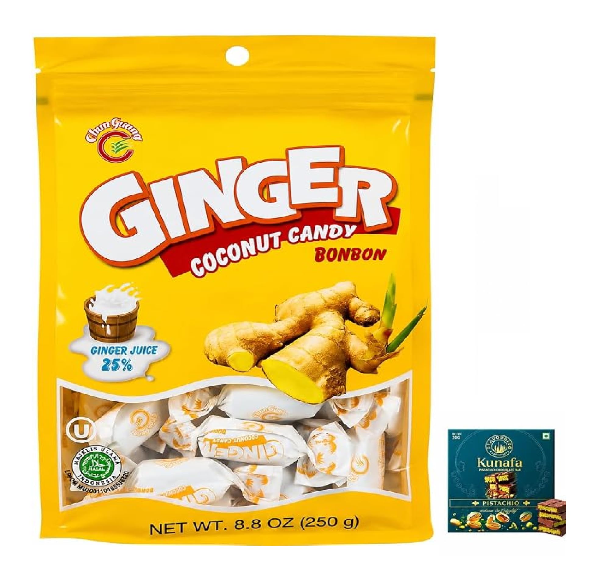 Chun Guang Ginger Coconut Candy Bonbon 250g With Free Flavourito Kunafa Pistachio Chocolate Bar, 20g By Decadent Foods (Imported China)-image-15