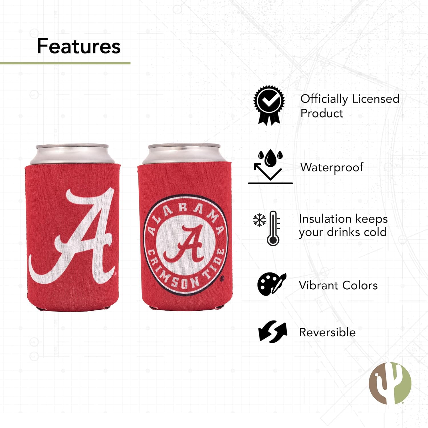 Desert Cactus University of Alabama Can Insulator Beverage Cooler 2 Pack Foam Beverage Holder Crimson Tide Bama UA (2 Pack Can)