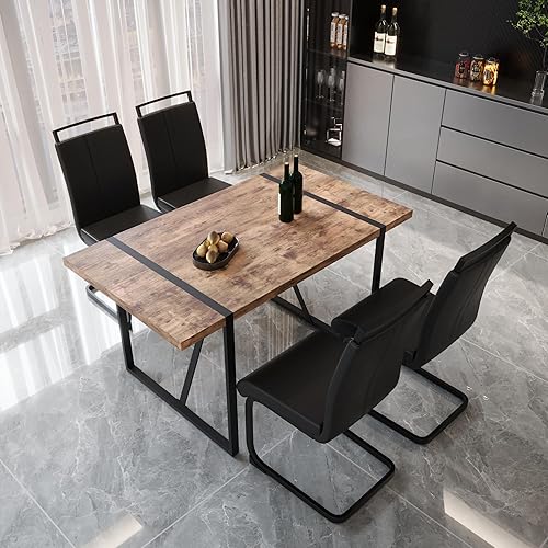 Miniatura 19 de YYQ Juego de mesa de comedor para 4, mesa de cocina de madera de 59 pulgadas y sillas para 4, moderno juego de mesa de comedor de 5 piezas con 4