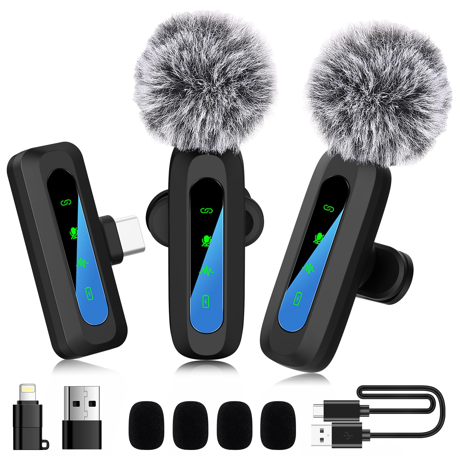 Microfono Lavalier iPhone/Android/PC, senza Fili Type-C/Lightning/USB, Piccolo Microfono per Video, TikTok, YouTube, Vlog, Interviste, Riduzione Rumore, Plug & Play
