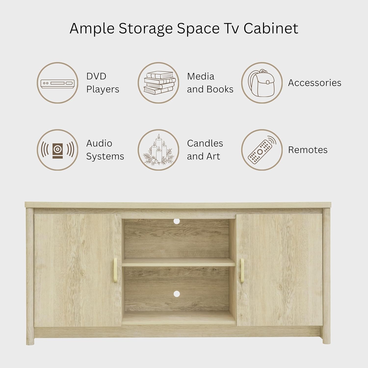 ELISA HOME Georgia TV Stand for 65 Inch TV, Modern Entertainment Center with Storage Cabinets and Open Shelves, Wooden Media Console Table for Living Room, Bedroom, Small Spaces, Light Oak