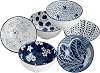 Japanese Style Ceramic Rice Bowls,10 Ounces Small Salad,Soup,10cm Ice Cream Snack Dip Bowl Set of 6,Blue and White Microwave Safe