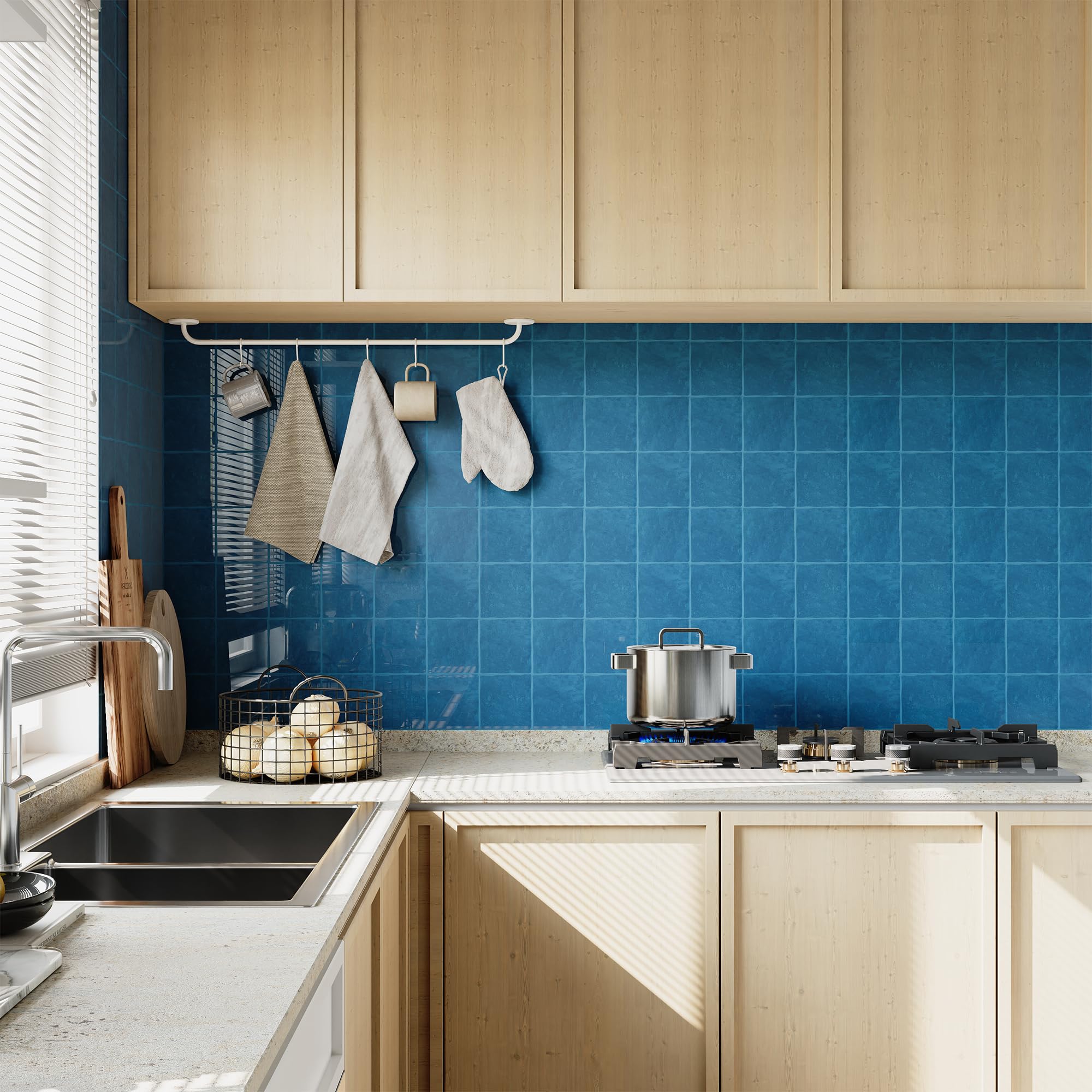 Yoillione Upgrade Thicker Peel and Stick Wall Tiles Backsplash for Kitchen and Bathroom, Metro Subway Self Adhesive Stickers 3D Stick on Tiles Splashback Grey (10, 4 Grid Dark Blue)